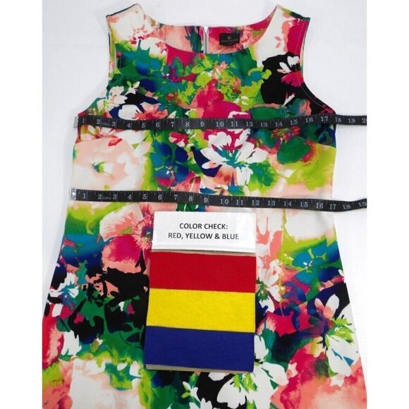 WORTHINGTON pink, green floral multicolor polyester blend dress women's size M - Picture 2 of 3